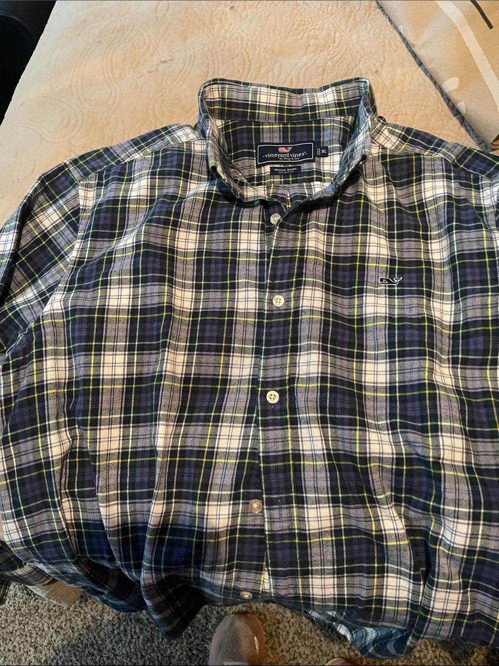 Vineyard Vines Navy, White & Green Plaid Button-Down Shirt